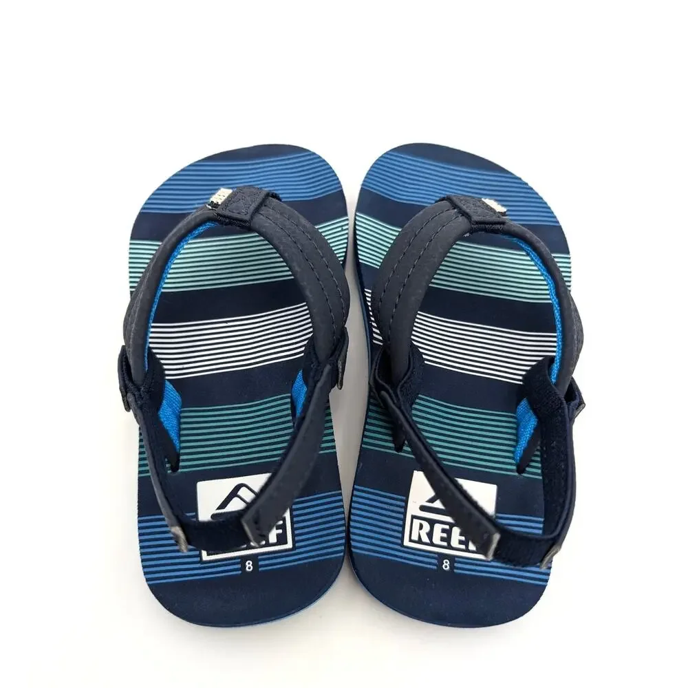 Reef Little Ahi Flip Flops Sandals Kids' Deep Sea Stripes Size US8 EU24